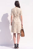 Apricot Tweed V-Neck A Line Single Breasted Midi Work Dress with Sash