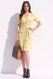 Apricot Tweed V-Neck A Line Single Breasted Midi Work Dress with Sash