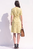 Apricot Tweed V-Neck A Line Single Breasted Midi Work Dress with Sash