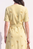 Apricot Tweed V-Neck A Line Single Breasted Midi Work Dress with Sash