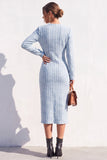 Apricot Tweed V-Neck Bodycon Midi Work Dress with Slit