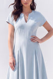 Burgundy A-Line V-Neck Midi Work Dress with Sleeves