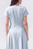 Burgundy A-Line V-Neck Midi Work Dress with Sleeves