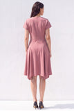 Burgundy A-Line V-Neck Midi Work Dress with Sleeves