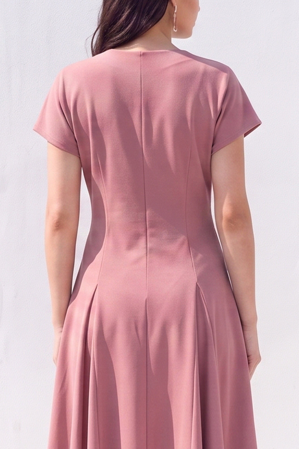 Burgundy A-Line V-Neck Midi Work Dress with Sleeves