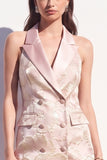 Pink Peak Lapel Floral Jacquard Double Breasted Short Blazer Dress