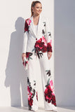 White Blue Flower One Button 2 Piece Peak Lapel Women Suits
