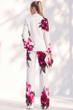 White Blue Flower One Button 2 Piece Peak Lapel Women Suits