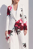 White Blue Flower One Button 2 Piece Peak Lapel Women Suits
