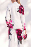 White Blue Flower One Button 2 Piece Peak Lapel Women Suits