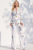 Floral White Peak Lapel Slim Fit 2 Piece One Button Women Suits