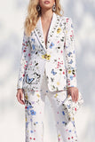 Floral White Peak Lapel Slim Fit 2 Piece One Button Women Suits