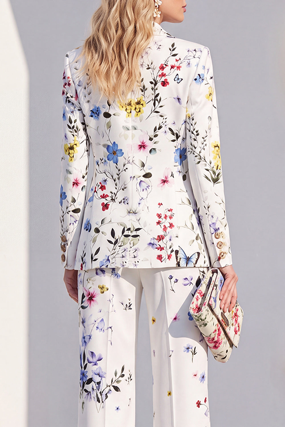 Floral White Peak Lapel Slim Fit 2 Piece One Button Women Suits