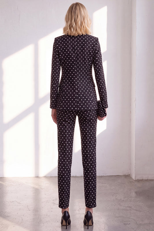 Black Polka Dots Peak Lapel Slim Fit 2 Piece Women Suits with Bow