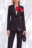 Black Polka Dots Peak Lapel Slim Fit 2 Piece Women Suits with Bow