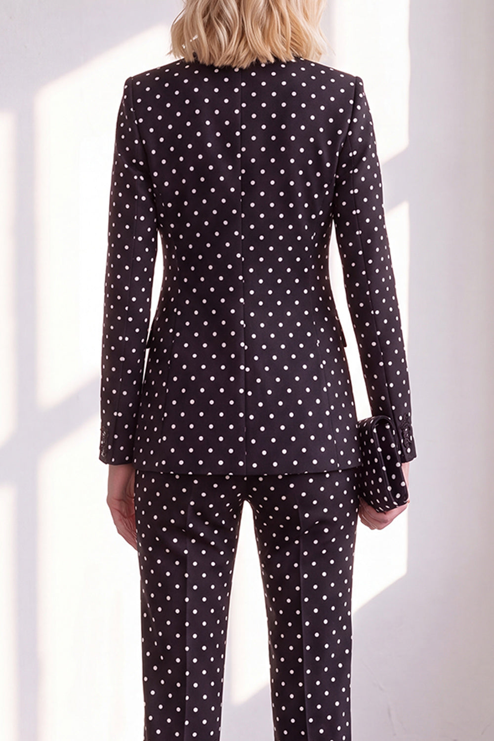 Black Polka Dots Peak Lapel Slim Fit 2 Piece Women Suits with Bow