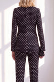Black Polka Dots Peak Lapel Slim Fit 2 Piece Women Suits with Bow