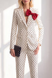 Black Polka Dots Peak Lapel Slim Fit 2 Piece Women Suits with Bow