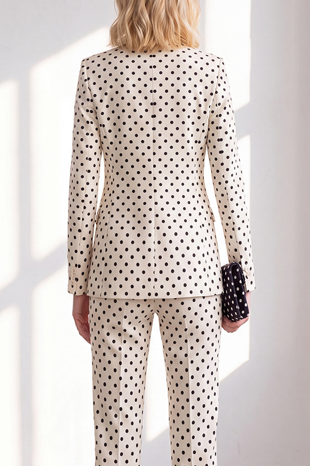 Black Polka Dots Peak Lapel Slim Fit 2 Piece Women Suits with Bow