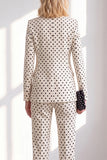 Black Polka Dots Peak Lapel Slim Fit 2 Piece Women Suits with Bow