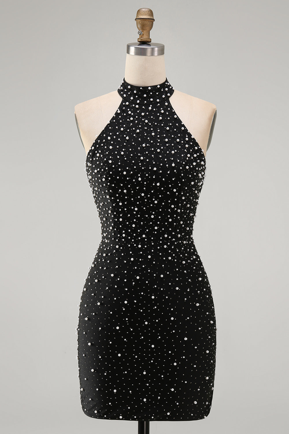 Sparkly Black Tight Halter Short Homecoming Dress with Beading
