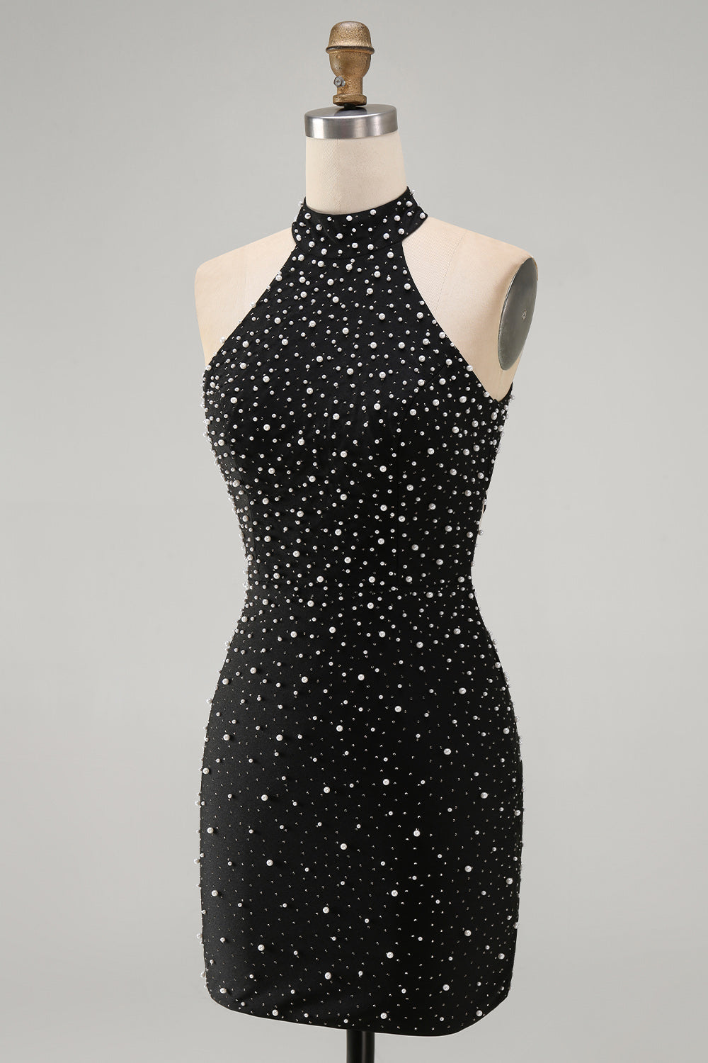 Sparkly Black Tight Halter Short Homecoming Dress with Beading