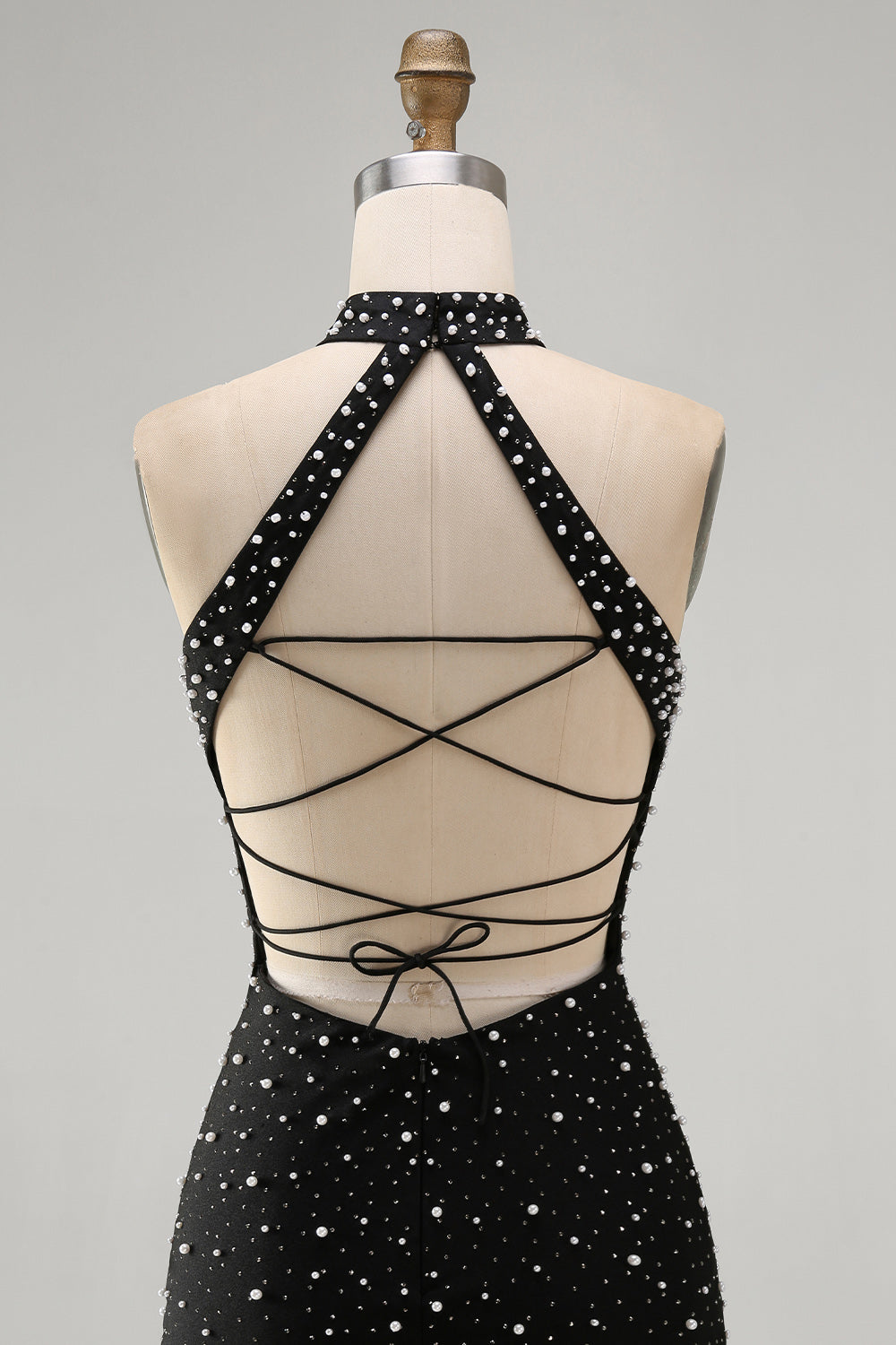 Sparkly Black Tight Halter Short Homecoming Dress with Beading