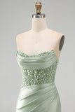 Sparkly Dusty Green Satin Sequins Tight Ruched Short Homecoming Dress