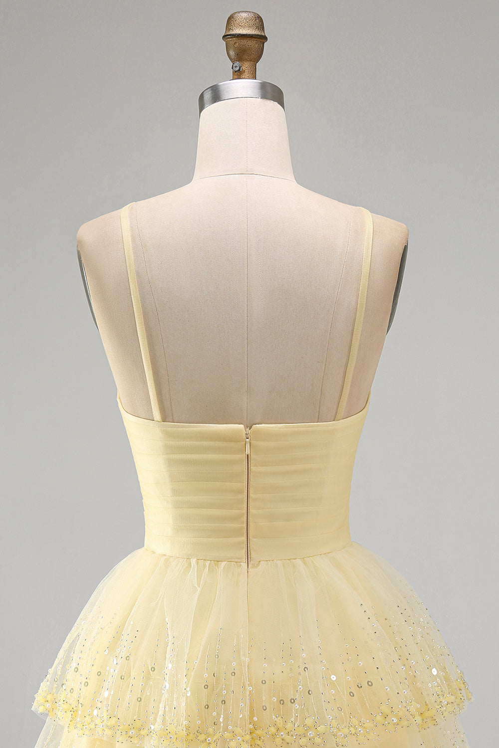Yellow Tiered A Line Keyhole Short Homecoming Dress with Beading