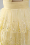 Yellow Tiered A Line Keyhole Short Homecoming Dress with Beading