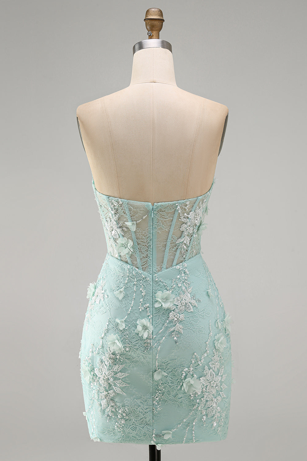 Mint Lace Tight Beaded Short Corset Homecoming Dress with 3D Flower