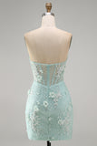Mint Lace Tight Beaded Short Corset Homecoming Dress with 3D Flower