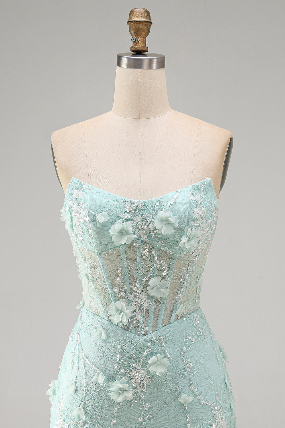 Mint Lace Tight Beaded Short Corset Homecoming Dress with 3D Flower