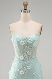 Mint Lace Tight Beaded Short Corset Homecoming Dress with 3D Flower