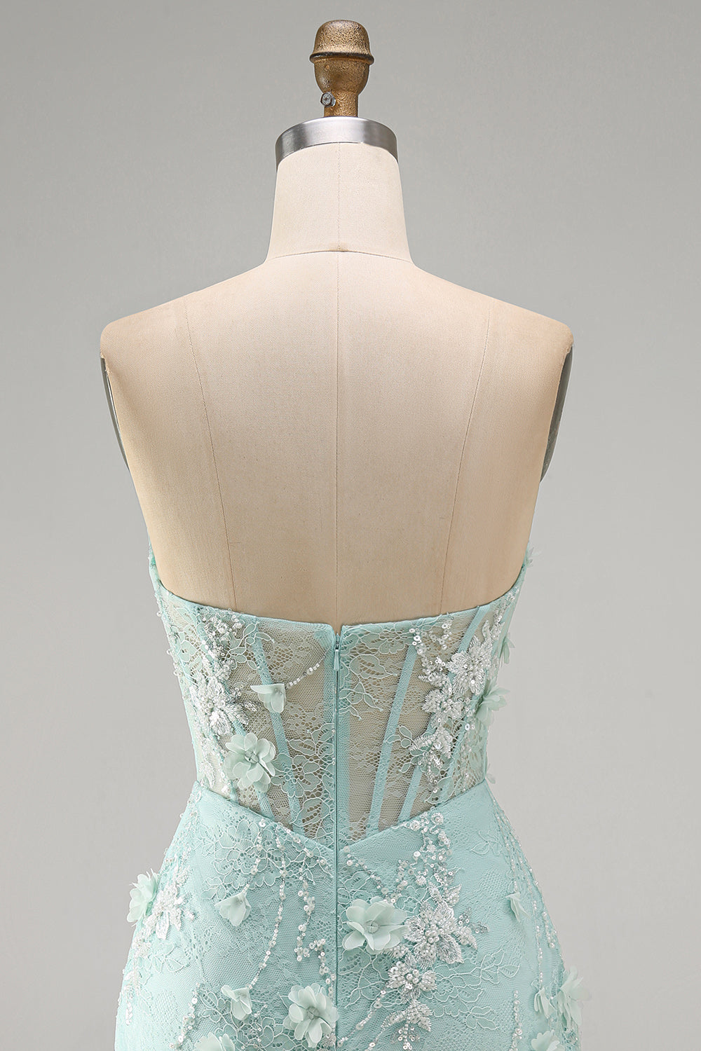 Mint Lace Tight Beaded Short Corset Homecoming Dress with 3D Flower