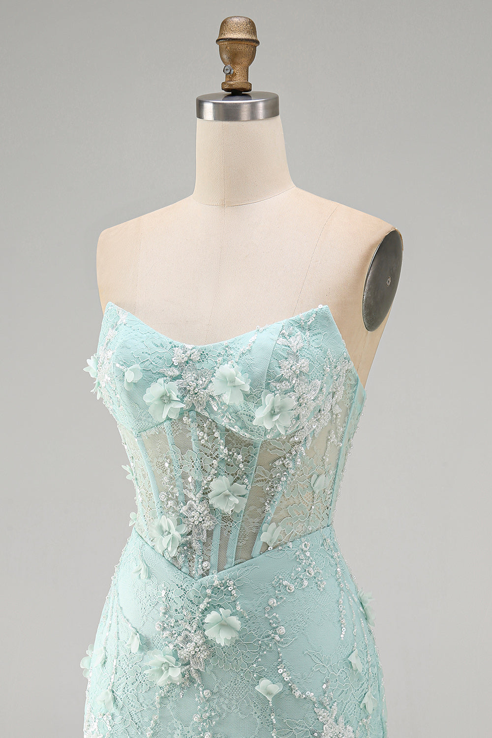Mint Lace Tight Beaded Short Corset Homecoming Dress with 3D Flower