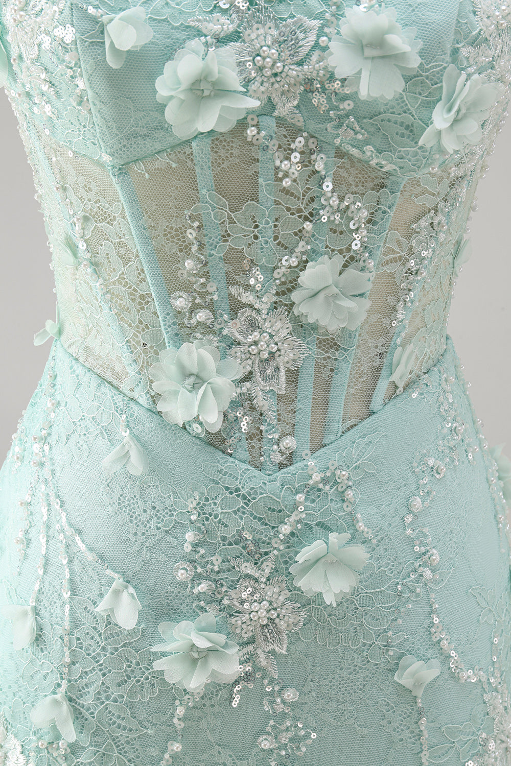 Mint Lace Tight Beaded Short Corset Homecoming Dress with 3D Flower