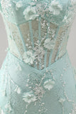 Mint Lace Tight Beaded Short Corset Homecoming Dress with 3D Flower