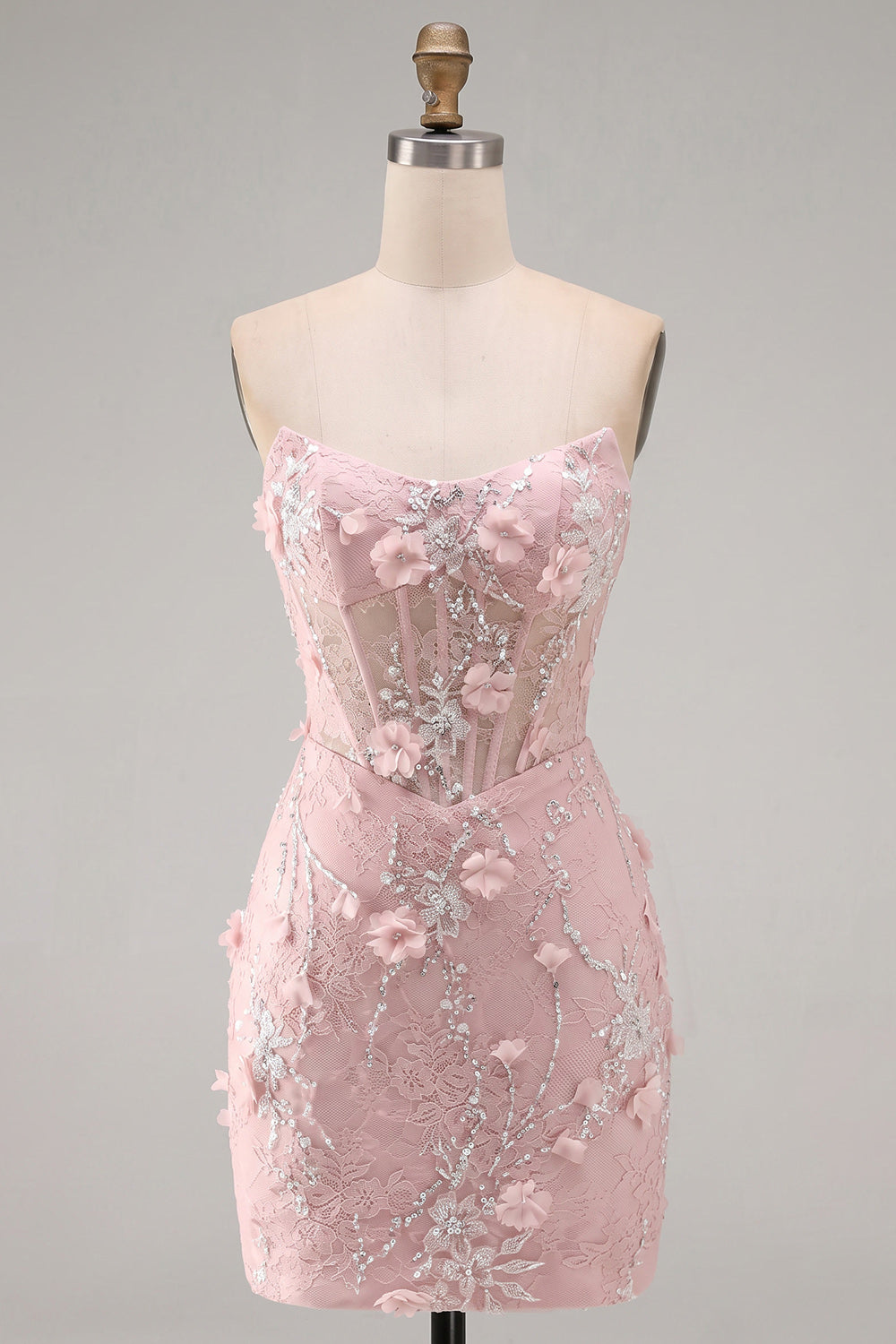 Mint Lace Tight Beaded Short Corset Homecoming Dress with 3D Flower