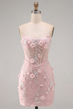 Mint Lace Tight Beaded Short Corset Homecoming Dress with 3D Flower