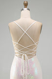 Sparkly Pink Floral Sequins Tight Scoop Neck Short Homecoming Dress