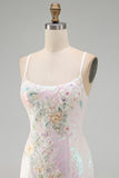 Sparkly Pink Floral Sequins Tight Scoop Neck Short Homecoming Dress