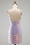 Lilac Sparkly Tight Cowl Short Sequin Homecoming Dress