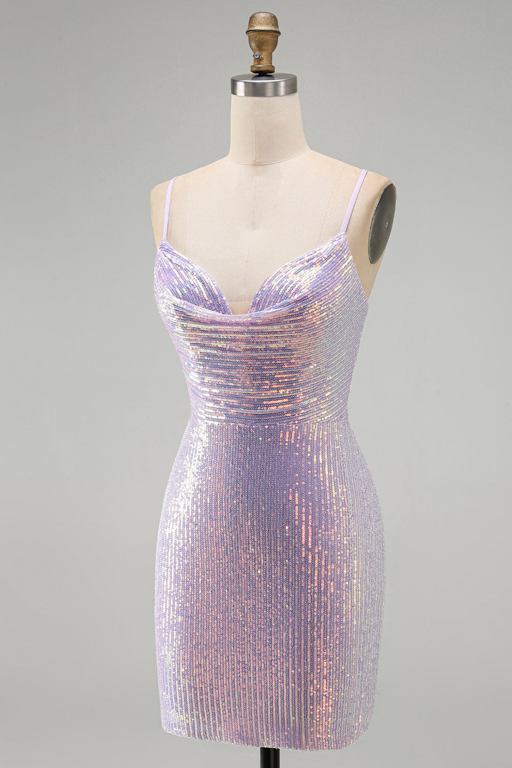 Lilac Sparkly Tight Cowl Short Sequin Homecoming Dress