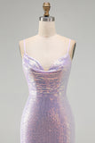 Lilac Sparkly Tight Cowl Short Sequin Homecoming Dress