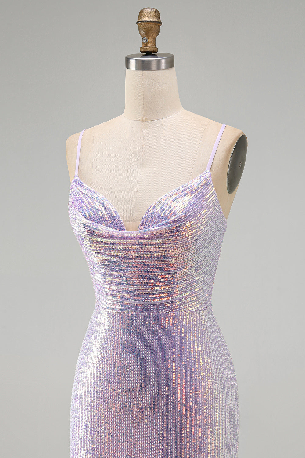 Lilac Sparkly Tight Cowl Short Sequin Homecoming Dress