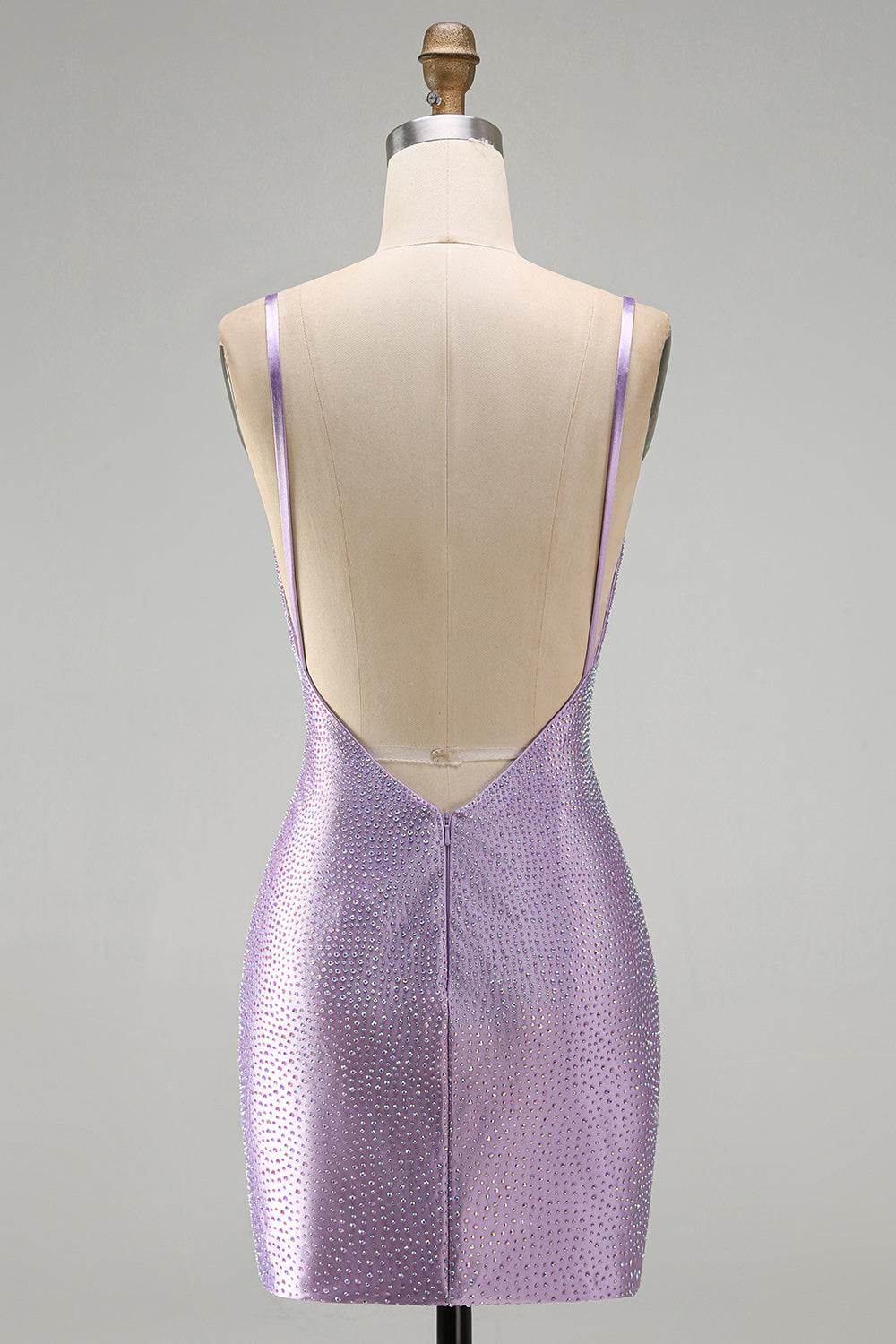 Sparkly Lilac Beaded Tight V-Neck Short Homecoming Dress with Slit