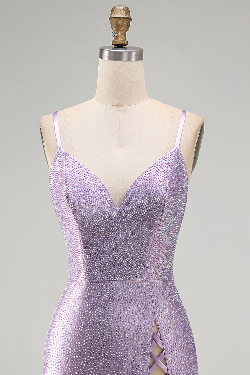 Sparkly Lilac Beaded Tight V-Neck Short Homecoming Dress with Slit