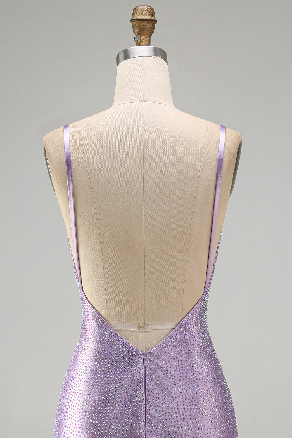 Sparkly Lilac Beaded Tight V-Neck Short Homecoming Dress with Slit