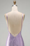 Sparkly Lilac Beaded Tight V-Neck Short Homecoming Dress with Slit